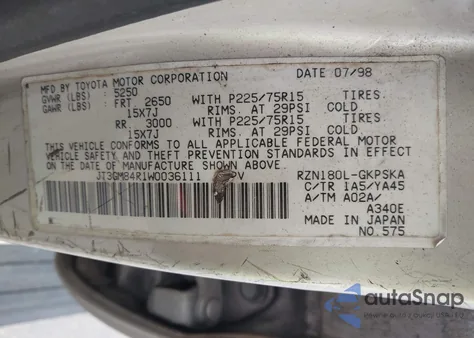 1998 Toyota 4Runner from USA, damaged, VIN JT3GM84R1W0036111